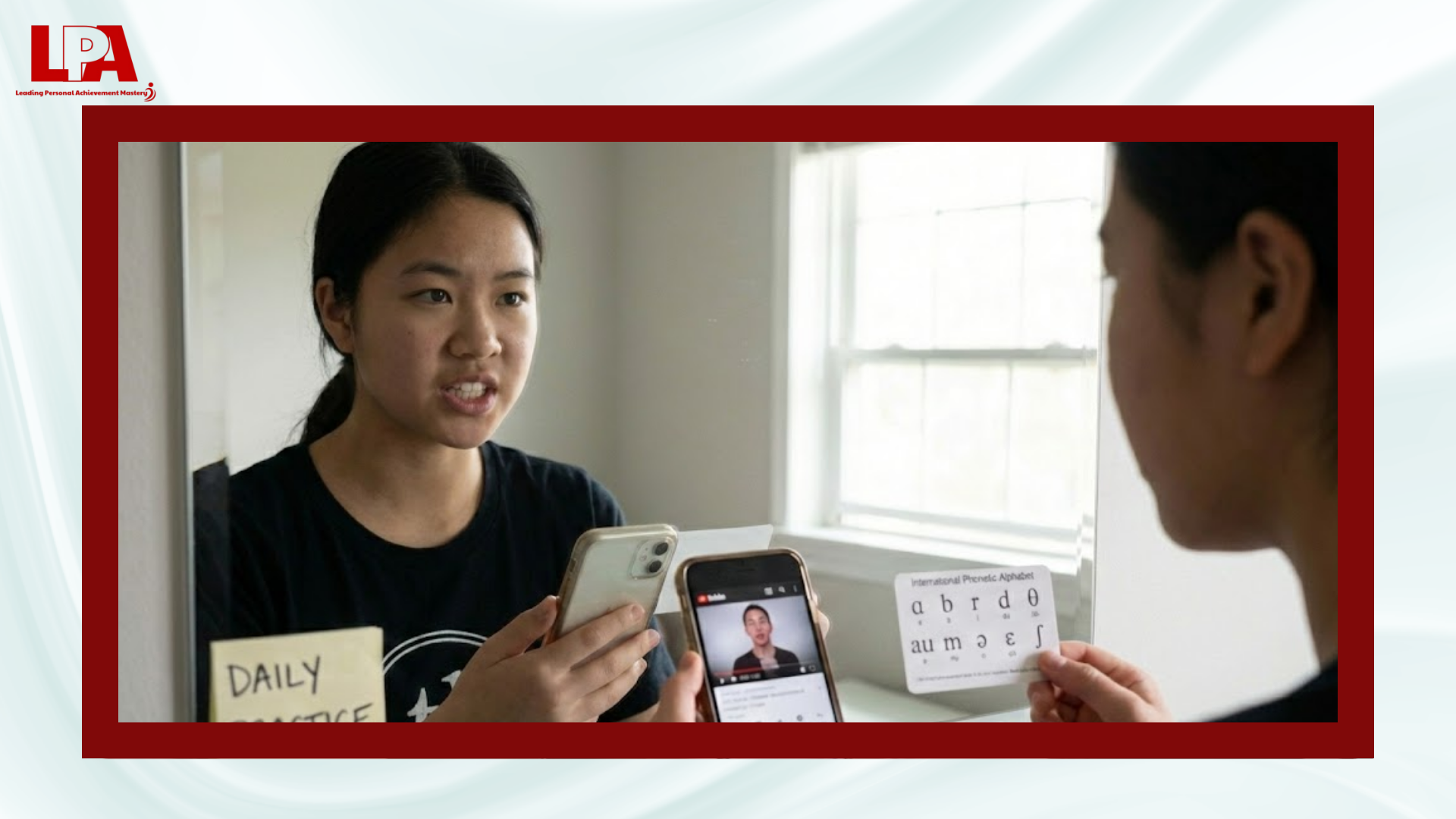 Luyện tập khẩu hình miệng trước gương để phát âm và nói Tiếng Anh tự nhiên hơn.